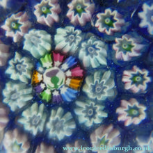 Load image into Gallery viewer, SCOTTISH GLASS. Vintage JOHN DEACONS Perfume Bottle Blue with Millefiori Canes. Thistle Canes
