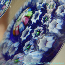 Load image into Gallery viewer, SCOTTISH GLASS. Vintage JOHN DEACONS Perfume Bottle Blue with Millefiori Canes. Thistle Canes
