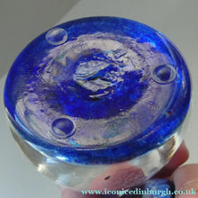 Load image into Gallery viewer, SCOTTISH GLASS. Vintage JOHN DEACONS Perfume Bottle Blue with Millefiori Canes. Thistle Canes
