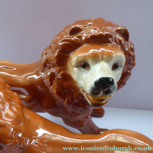 Load image into Gallery viewer, ANTIQUE PAIR of Victorian Standing Staffordshire Style Bo'ness Lions. Large &amp; Substantial Pair in Excellent Condition
