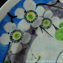 Load image into Gallery viewer, SCOTTISH POTTERY. 1920s Mak Merry Hand-Painted Dessert Plate. Blue Background with Prunus Flowers. 8 inches - Scottish
