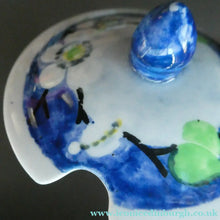 Load image into Gallery viewer, 1920s Mak Merry Hand-Painted LIDDED POT. Blue Background with Prunus Flowers
