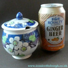 Load image into Gallery viewer, 1920s Mak Merry Hand-Painted LIDDED POT. Blue Background with Prunus Flowers
