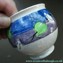 Load image into Gallery viewer, 1920s Mak Merry Hand-Painted LIDDED POT. Blue Background with Prunus Flowers
