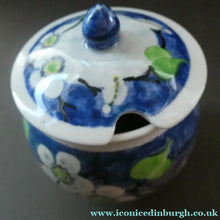 Load image into Gallery viewer, 1920s Mak Merry Hand-Painted LIDDED POT. Blue Background with Prunus Flowers
