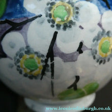 Load image into Gallery viewer, 1920s Mak Merry Hand-Painted LIDDED POT. Blue Background with Prunus Flowers
