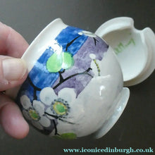 Load image into Gallery viewer, 1920s Mak Merry Hand-Painted LIDDED POT. Blue Background with Prunus Flowers
