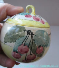 Load image into Gallery viewer, Antique Scottish Pottery. 1920s MakMerry Mak Merry Jam Pot. Cherry Pattern

