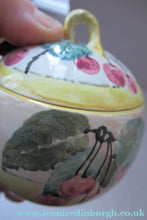 Load image into Gallery viewer, Antique Scottish Pottery. 1920s MakMerry Mak Merry Jam Pot. Cherry Pattern
