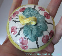 Load image into Gallery viewer, Antique Scottish Pottery. 1920s MakMerry Mak Merry Jam Pot. Cherry Pattern
