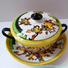 Load image into Gallery viewer,  1930s BOUGH Pottery. Rare Twin Handled Dish &amp; Cover - with Matching Stand. Richard Amour; Dated 1939
