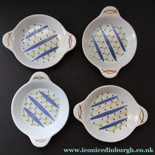 Load image into Gallery viewer, Scottish Pottery. 1950s Buchan Pottery. Set of Four Shallow Bowls with Lug Handles. Hebrides Pattern - Scottish Pottery
