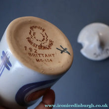 Load image into Gallery viewer, Scottish Pottery. 1950s Buchan Stoneware Lidded Jam Pot. Brittany Pattern - SCOTTISH ART POTTERY
