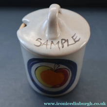Load image into Gallery viewer, Scottish Pottery. 1950s Buchan Stoneware Lidded Jam Pot. Brittany Pattern - SCOTTISH ART POTTERY
