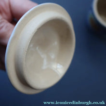 Load image into Gallery viewer, Scottish Pottery. 1950s Buchan Stoneware Lidded Jam Pot. Brittany Pattern - SCOTTISH ART POTTERY
