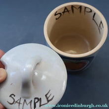 Load image into Gallery viewer, Scottish Pottery. 1950s Buchan Stoneware Lidded Jam Pot. Brittany Pattern - SCOTTISH ART POTTERY
