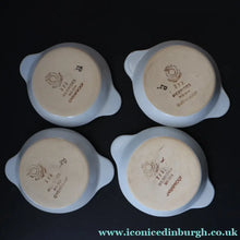 Load image into Gallery viewer, Scottish Pottery. 1950s Buchan Pottery. Set of Four Shallow Bowls with Lug Handles. Hebrides Pattern - Scottish Pottery

