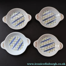 Load image into Gallery viewer, Scottish Pottery. 1950s Buchan Pottery. Set of Four Shallow Bowls with Lug Handles. Hebrides Pattern - Scottish Pottery
