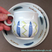 Load image into Gallery viewer, 1950s Buchan Pottery Trio Cup Saucer Side Plate Hebrides Pattern
