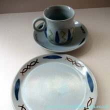 Load image into Gallery viewer, 1950s Buchan Pottery Trio Cup Saucer Side Plate Hebrides Pattern
