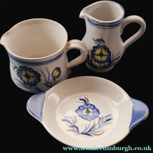 Load image into Gallery viewer, SCOTTISH POTTERY: 1960s BUCHAN Stoneware Two Jugs and One Small Platter. ALPINE Pattern
