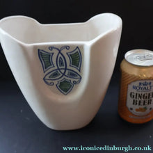 Load image into Gallery viewer, Scottish Pottery. 1960s Buchan Stoneware Vase. Unusual Shape &amp; Celtic Knotwork Decoration - Scottish Pottery
