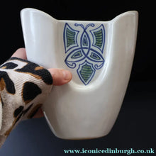 Load image into Gallery viewer, Scottish Pottery. 1960s Buchan Stoneware Vase. Unusual Shape &amp; Celtic Knotwork Decoration - Scottish Pottery
