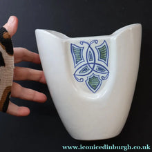 Load image into Gallery viewer, Scottish Pottery. 1960s Buchan Stoneware Vase. Unusual Shape &amp; Celtic Knotwork Decoration - Scottish Pottery
