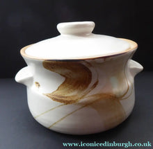 Load image into Gallery viewer, SCOTTISH POTTERY Vintage Lidded Serving Dish by Barbara Davidson. 1970s with hand-painted ’Clouds’ decoration
