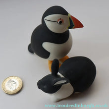 Load image into Gallery viewer, Scottish Pottery. 1970s Highbank Porcelain (Lochgilphead) Figurines. Black Rabbit and Puffin - Scottish Pottery

