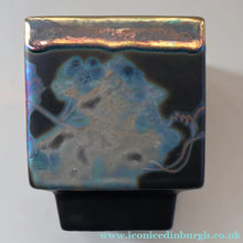 Load image into Gallery viewer, SCOTTISH POTTERY. 1980s Margery Clinton Cube Shape Footed Pot with Fine Lustre Glazes
