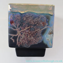 Load image into Gallery viewer, SCOTTISH POTTERY. 1980s Margery Clinton Cube Shape Footed Pot with Fine Lustre Glazes
