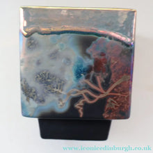 Load image into Gallery viewer, SCOTTISH POTTERY. 1980s Margery Clinton Cube Shape Footed Pot with Fine Lustre Glazes
