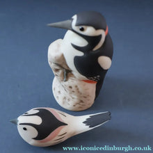 Load image into Gallery viewer, SCOTTISH POTTERY. Alasdair Dunn of Arran. Collectable 1970s Vintage Porcelain Models of Scottish a Woodpecker &amp; a Long Tailed Tit
