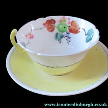 Load image into Gallery viewer, Antique 1920s Hand Painted MAK MERRY Pottery Trio. Cup, Saucer and Side Plate and Another Larger Plate

