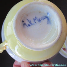 Load image into Gallery viewer, Antique 1920s Hand Painted MAK MERRY Pottery Trio. Cup, Saucer and Side Plate and Another Larger Plate
