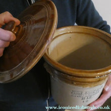 Load image into Gallery viewer, Antique Buchan Pottery Large Stoneware 12 lb. Storage Crock. MUSSELBURGH
