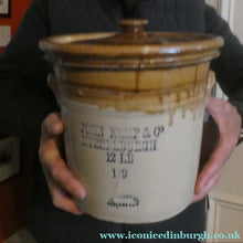 Load image into Gallery viewer, Antique Buchan Pottery Large Stoneware 12 lb. Storage Crock. MUSSELBURGH
