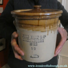 Load image into Gallery viewer, Antique Buchan Pottery Large Stoneware 12 lb. Storage Crock. MUSSELBURGH
