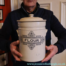 Load image into Gallery viewer, SCOTTISH POTTERY. Antique LARGE FLOUR Scottish Pottery Stoneware Lidded Storage Canister. 11 INCHES
