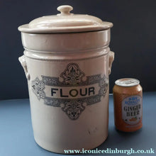 Load image into Gallery viewer, SCOTTISH POTTERY. Antique LARGE FLOUR Scottish Pottery Stoneware Lidded Storage Canister. 11 INCHES
