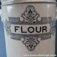 Load image into Gallery viewer, SCOTTISH POTTERY. Antique LARGE FLOUR Scottish Pottery Stoneware Lidded Storage Canister. 11 INCHES
