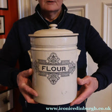 Load image into Gallery viewer, SCOTTISH POTTERY. Antique LARGE FLOUR Scottish Pottery Stoneware Lidded Storage Canister. 11 INCHES
