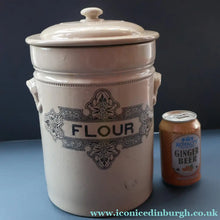 Load image into Gallery viewer, SCOTTISH POTTERY. Antique LARGE FLOUR Scottish Pottery Stoneware Lidded Storage Canister. 11 INCHES
