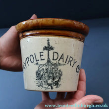 Load image into Gallery viewer, SCOTTISH POTTERY. Antique PORT DUNDAS (Glasgow) 3 lbs Stoneware Crock with Handle. MAYPOLE DAIRY
