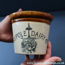 Load image into Gallery viewer, SCOTTISH POTTERY. Antique PORT DUNDAS (Glasgow) 3 lbs Stoneware Crock with Handle. MAYPOLE DAIRY
