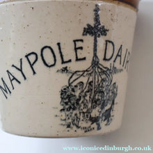 Load image into Gallery viewer, SCOTTISH POTTERY. Antique PORT DUNDAS (Glasgow) 3 lbs Stoneware Crock with Handle. MAYPOLE DAIRY
