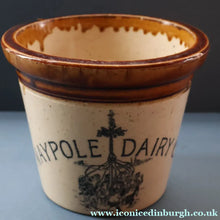 Load image into Gallery viewer, SCOTTISH POTTERY. Antique PORT DUNDAS (Glasgow) 3 lbs Stoneware Crock with Handle. MAYPOLE DAIRY
