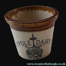 Load image into Gallery viewer, SCOTTISH POTTERY. Antique PORT DUNDAS (Glasgow) 3 lbs Stoneware Crock with Handle. MAYPOLE DAIRY
