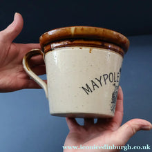 Load image into Gallery viewer, SCOTTISH POTTERY. Antique PORT DUNDAS (Glasgow) 3 lbs Stoneware Crock with Handle. MAYPOLE DAIRY
